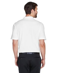 CrownLux Performance™ Men's Tall Plaited Polo - WHITE - LT | Devon & Jones CrownLux Performance Men's Tall Plaited Polo Shirt in White Size Large/Tall | Cotton/Polyester Blend White Fitted Polo Shirt With Spread Collar, Formal Fitted White Polo Shirt, White Fitted Formal Polo Shirt, White Short Sleeve Top For Business Casual, White Relaxed Fit Top For Business Casual, Classic White Polo Shirt For Business Casual, White Polo Collar Tops For Business Casual, White Relaxed Fit Top For Semi-formal Occasions, White Collared Polo Shirt For Business Casual