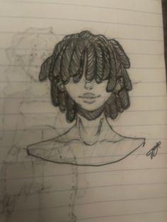 a drawing of a girl with braids on her head and hair in the background