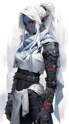 an image of a woman with white hair wearing armor and holding her hands on her hips