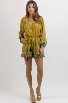 Bohemian Printed V-neck Jumpsuits And Rompers, Casual Spring Jumpsuits And Rompers With Paisley Print, Casual Paisley Print Jumpsuits And Rompers For Spring, Casual Summer Paisley Print Jumpsuits And Rompers, Bohemian Printed Jumpsuits And Rompers With V-neck, Casual Paisley Print Jumpsuits And Rompers For Summer, Casual Paisley Print Jumpsuit For Summer, Bohemian V-neck Printed Jumpsuits And Rompers, Printed Long Sleeve Jumpsuit And Romper For Vacation