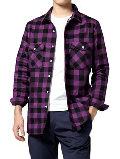 Men's Long Sleeve Plaid Checkered Shirt - Cotton Long Sleeve Flannel Shirt For Fall, Fall Cotton Long Sleeve Flannel Shirt, Long Sleeve Plaid Flannel Shirt, Plaid Long Sleeve Flannel Shirt, Winter Plaid Long Sleeve Shirt, Winter Cotton Collared Flannel Shirt, Winter Long Sleeve Flannel Shirt With Relaxed Fit, Winter Long Sleeve Flannel Shirt, Winter Plaid Cotton Flannel Shirt