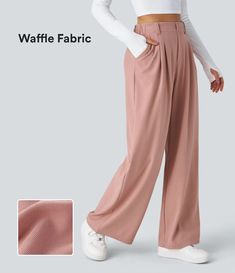 Discover Women’s Halara Flex™ High Waisted Plicated Side Pocket Wide Leg Waffle Work Pants at Halara, Crowd-Approved Affordable Choices Made For What Moves You. Affordable Pink Women's Pants, Wide Leg Waffle Pants, Jean Large, Casual Wide Leg Pants, Leg Work, Joggers Womens, Work Tops, Casual Tank Tops, Jogger Sweatpants