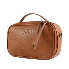 a brown leather bag on a white background