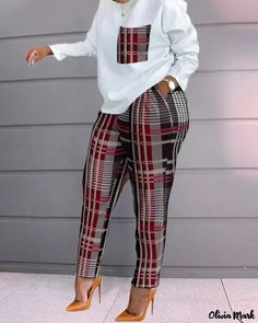 Color: Wine-red, Size: 2XL Long Pants Casual, Leopard Print Fashion, Gray Fashion, Tracksuit Outfit, White Fashion Casual, Fall Pants, Plus Size Two Piece, Matching Sweatshirts, Two Piece Pants Set