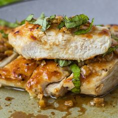 a close up of some food on a plate