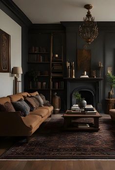 a living room filled with furniture and a fire place