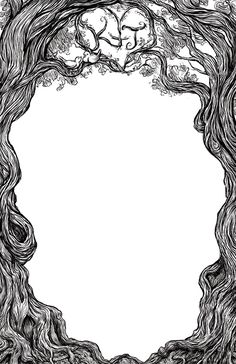 an ink drawing of two trees in the middle of a forest with no leaves on them