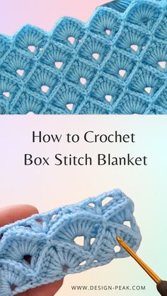 the crochet box stitch blanket is being worked on by someone using a knitting needle