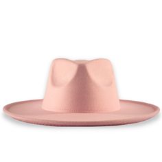 Women's rose pink large brim fedora hat. Fitted Flat Crown Hats, Classic Pink Hat With Curved Brim, Classic Pink Wide Brim Hat, Fitted Wide Brim Hat, Pink Fedora With Curved Brim, Chic Pink Wide Brim Fedora, Classic Adjustable Pink Hat, Spring Beach Felt Hat With Flat Crown, Fitted Felt Hat With Flat Crown For Spring