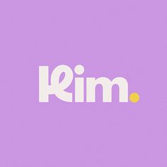 the word kim is written in white on a purple background with an orange dot at the bottom