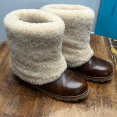 Adorable Brown Leather Ugg Boots With Sheepskin Upper. Super Warm. Toes Show Some Minor Scuffing As Seen In Pic 6. Overall Great Condition. Fur Shows No Stains And Very Little Wear. Soles Are Not Worn Down At All. Leather Ugg Boots, Brown Sheepskin Boots With Leather Sole, Ugg Leather, Ugg Leather Boots, Brown Fur Boots, Shoes Ugg, Sheepskin Boots, Winter Rain, Ugg Shoes