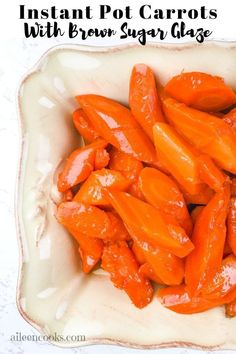 instant pot carrots with brown sugar glaze in a white bowl on a table