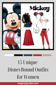 mickey mouse costume with the words, 15 unique disney bound outfits for women