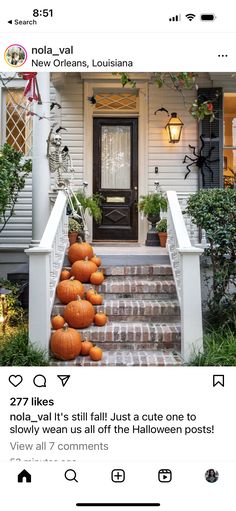 a house with pumpkins on the front steps and an email post about halloween decorations