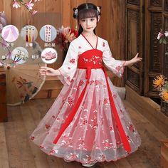 3-10-12T New Spring and Autumn Dress Hanfu Children's Girl Super Immortal Ancient Dress Tang Dress Fairy Dress Costume, Hanfu Girl, Ancient Dress, Chinese Traditional Dress, Summer Fairy, Chinese Style Dress, Girl Kid, Fairy Skirt, Hanfu Dress