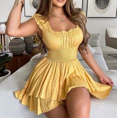 Material: Polyester  Gender: Women  Item Type: Dress  Color: Yellow  Size: S, M, L, XL Cheap Yellow Playwear Dress, Fashion Inspiration Design, Dress Yellow, Yellow Fashion, Girly Fashion, Sun Dress, Yellow Dress, Women's Casual, Casual Dresses For Women