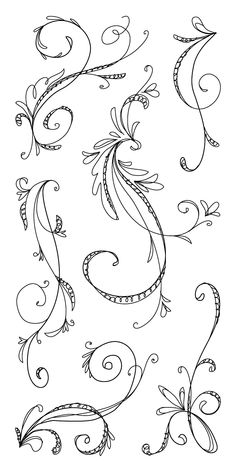 an ornate design with swirls and scrolls on white paper, in the shape of a letter