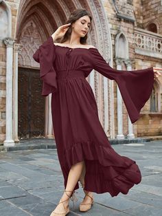 Elegant Long Sleeve Off Shoulder Dress For Fall, Bohemian Off-shoulder Maxi Dress For Fall, Flowy Off-shoulder Fall Dresses, Flowy Long Sleeve Peasant Dress For Fall, Spring Long Sleeve Peasant Dress, Bohemian Off-shoulder Dresses For Fall, Bohemian Off-shoulder Fall Dress, Long Sleeve Off Shoulder Dress, Closet Ideas