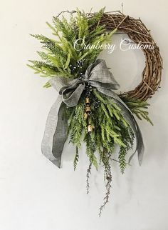 a wreath hanging on the side of a wall