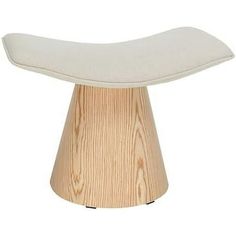 a wooden stool with a white cushion on it