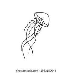 Jellyfish Cute Fine Line Drawings, Simple Ocean Creature Drawing, Small Simple Jellyfish Tattoo, Octopus Tattoos Small Simple, Simple Aquatic Tattoo, Beach Outline Drawing, Easy Under The Sea Drawings, Jellyfish Tattoo Design Simple, Jelly Fish Drawing Sketches Easy