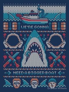 a cross stitch pattern with an image of a shark