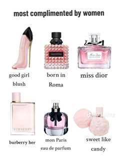 different types of perfumes with the words most complimented by women