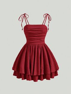 Ladies' Solid Color Shoulder Tie Ruched Cami Dress Burgundy Casual  Sleeveless Woven Fabric Plain Cami Non-Stretch Summer Women Clothing, size features are:Bust: ,Length: ,Sleeve Length: Cheap Mini Dress With Spaghetti Straps For Garden Party, Cheap Short Red Dress, Cheap Spring Mini Dress For Dress-up, Cute Cheap Knee-length Mini Dress, Red Dresss White Corset, Banquet Dresses Short Black Teens, Burgundy Short Dress Accessories, Maid Of Honor Dress Burgundy Short, Lace Burgundy Dress Short