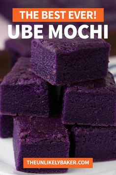 the best ever ube mochi recipe is made with purple cake mix and it's so good to eat