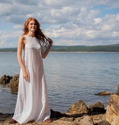 "White Linen Dress, Linen Maxi Dress, Linen Dress for Women ♠ Sleeveless minimalist dress - perfect match for bold jewelry. Long and soft, this maxi dress is made of organic linen that is breathable and pleasant to your body. A classic and elegant style for your summer everyday wardrobe. Pictured in White here, this dress is available in other beautiful colors for ladies who would like to stand out with their taste. ♠ If you would like a removable Slip dress in addition to your Linen dress, plea Floor-length Linen Dress For The Beach, Floor-length Linen Dress For Beach, Sleeveless Maxi Dress For Beach Wedding, Flowy Long Summer Gown, Beach Long Summer Gown, Bohemian Sleeveless Summer Gown, White Bohemian Summer Gown, White Sleeveless Maxi Dress For Wedding, White Bohemian Gown For Summer