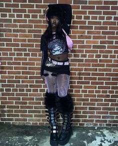 Pink Gothic Outfits, Goth Outfits Black Women, Aliyahcore Outfits, Aaliyah Core, Black Alternative Girl, Pink Alt, Afro Punk Fashion, Dress Kawaii