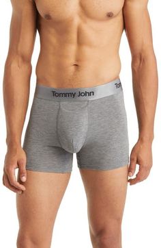 Silky, stretchy and ridiculously comfortable, these everyday boxer briefs sport an internal Contour Pouch and a Quick Draw® Fly for support and easy wearing. The Stay-Put waistband and non-pilling finish eliminate bunching, rolling and fuzzy lint. Quick Draw Fly 47% modal, 43% polyester, 10% spandex Machine wash, tumble dry Imported Tommy John, Quick Draw, Boxer Briefs, Second Skin, Heather Grey, Skin