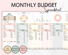 the printable budget spreadsheet is shown in three different colors, including pink and green