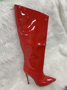 Shiny Metallic Mirror Stiletto Boots Red Knee High Boots, Stiletto Boots, Red Boots, Gold Shoes, Knee High Leather Boots, Womens Knee High Boots, Silver Shoes, Heel Boots, Party Shoes