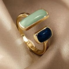 Alloy Cuff Ring Promise Jewelry, Dainty Gold Jewelry, Romantic Rings, Colored Stone Rings, Gold Color Ring, Wedding Promises, Cuff Rings, Blue Gems, Stone Gold