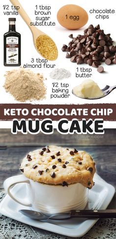 the ingredients for keto chocolate chip mug cake