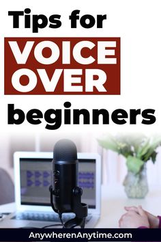 a woman sitting in front of a microphone with the words tips for voice over beginners