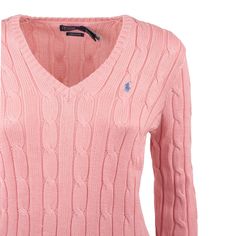 Item Color: Pink | Made of soft combed cotton, this classic V-neck sweater features a cable-knit and a fitted silhouette | Fitted cut | Hip length | Ribbed V-neck | Long sleeves with ribbed cuffs | Exclusive embroidered pony on chest | Ribbed hem | Composition: 100% CottonGender: WomenMaterial: COTTONColor: PINKMade in: USProduct ID: 211891641004*Import tax/duty will be calculated at checkout (If applicable) Classic Ralph Lauren Sweater For Spring, Classic V-neck Textured Knit Sweater, Ralph Lauren Classic Spring Sweater, Classic Cable Knit V-neck Sweater, Ralph Lauren Classic Cable Knit Sweater, Fitted Ralph Lauren Cable Knit Sweater, Fitted Pink Ralph Lauren Top, Ralph Lauren Fitted Cable Knit Sweater, Classic Pink Cable Knit Sweater