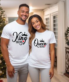 "King and Queen Shirt, Couple Shirts,Matching Love Couples T shirts, Couple Outfit, His and Hers Bestseller, Couple Tee, Trend Tee  💗 WELCOME TO  FASHİON WORLD STYLE If you are looking for soft, comfy, first-rate sweatshirts, you're in the right place! Here at FASHİON WORLD STYLE , we love what we do and strive to make your shopping experience just right for you. If you have any questions, concerns, or comments about our products, feel free to shoot us a message anytime. Even on weekends and holidays, we'll try our best to respond as quickly as possible! *How to Place an Order* 1* View all color and size charts before you place your order. 2* Select your shirt \"SIZE\" and \"COLOR\". 3* Select the quantity. 4* Click add to cart.  If you are ordering more than 1 item, you need to repeat th Couples Cotton Tops With Letter Print, Couples White Short Sleeve T-shirt, White Short Sleeve Couples T-shirt, White Matching Couples T-shirt, Couples T Shirts, Couple Shirts Matching, Queen Shirt, Couple Tees, Matching Couple Shirts