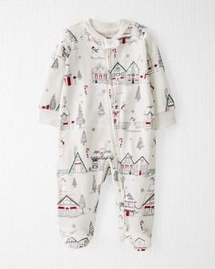 Baby Organic Cotton Sleep & Play Pajamas in Christmas Village - Little Planet | Carter's Christmas Houses, Sweet Cream, Carters Baby Boys, Baby Christmas, Baby Cover, Baby Comforter, Carters Baby, Holiday Prints, Organic Fabrics