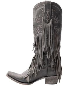 Full-grain leather. 15" shaft. Snip toe. Leather lining. Cushioned footbed. Fringe on side. Shaft embroidery. Leather outsole. Black Western Boots, Boots Dresses, Cowgirl Baby, Handcrafted Boots, Cute Country Outfits, Boot Barn, Fab Shoes, Funky Shoes, Boots Are Made For Walking