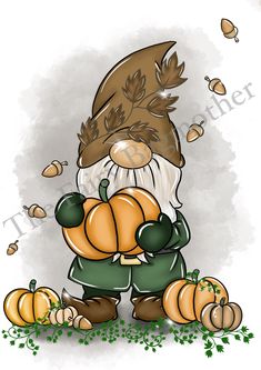 an image of a gnome with pumpkins