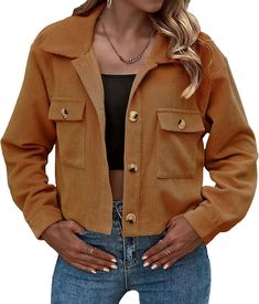 Zontroldy Womens Fashion Cropped Corduroy Plaid Shacket Jacket Button Down Long Sleeve Crop Shirts Jackets Tops - fall jackets Womens Cropped Jacket, Fall Jackets, Long Sleeves Jacket, Corduroy Jacket, Women's Coats & Jackets, Sleeves Pattern, Crop Jacket, Casual Jacket, Long Sleeve Casual