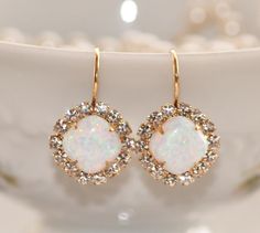 Australian Opal EarringsWhite Opal Halo by hangingbyathread1 Elegant Opal Jewelry With Halo Design, Opal Jewelry With Matching Earrings For Wedding, Opal Drop Earrings For Wedding, Halo Earrings, Swarovski Earrings, Opal Earrings, Stunning Earrings, Australian Opal, Fine Jewellery Earrings