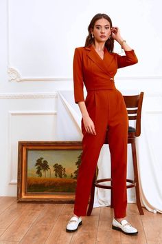 [AffiliateLink] * Formal Jumpsuit For Women * 3/4 Sleeve * Inner Seam Is 29.5 Inches Or 48 Cm * Breast Support * V-Neck * Relaxed Fit Pants * Perfect For Various Celebration, St. Valentine's Day Outfit, Birthday Or Wedding Reception. Suitable For Winter, Fall, Spring Date, Wedding Guest, Vacation, Holiday, Night Out, Party * Models Are Wearing A Size S Material Suiting Fabric, Which Consists Of Viscose Mostly And A Bit Of Polyester And Elastane Pant Suits For Women Wedding Guest, Pant Suits For Women Wedding, Wedding Guest Outfit Women, Jumpsuits For Women Formal, Wedding Guest Suits, Formal Romper, Unique Jumpsuits, Wedding Pants, Formal Chic