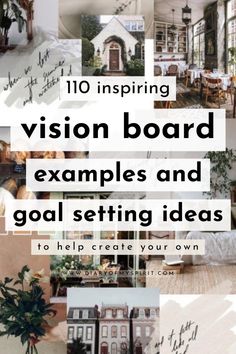 a collage of photos with the words vision board examples and goal setting ideas to help create your own