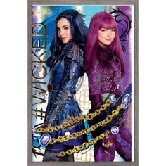 two girls with purple hair are wearing chains