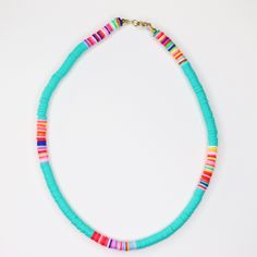 Custom Polymer beaded name necklace can be defined as beach necklace with fun beads, summer necklace or waterproof necklace. Those colorful beach necklaces are named as rainbow fun necklaces. Colorful beach necklaces are the perfect addition to your summer jewelry collection. Add some pop color to any outfit when you wear this fun necklace. Also is a perfect matching between mom and daughter. This necklace is designed for women, teen and girls. Each necklace has a extender Necklace Length: 16 in Multicolor Round Beads Jewelry For Beach Season, Trendy Turquoise Necklaces For Vacation, Colorful Beaded Necklaces For Vacation With Round Beads, Turquoise Beaded Necklace With Letter Beads For Beach, Colorful Beaded Necklaces With Round Beads For Vacation, Multicolor Beaded Jewelry For Beach Party, Handmade Jewelry With Round Beads For Beach Party, Trendy Green Necklaces For The Beach, Trendy Green Necklaces For Beach