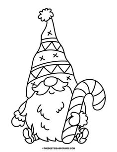 santa claus with candy cane and hat coloring pages for kids christmas printables free