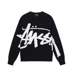 Stussy Clothing, Stussy Men, Stussy Logo, Streetwear Sweater, Y2k Sweater, Logo Knit, Cotton Jumper, Black Sweater, Sweater Black